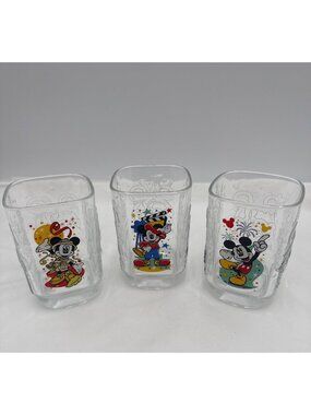 VTG McDonalds Disney World 2000 Celebration Glass Set Of 3 Mickey Mouse Design